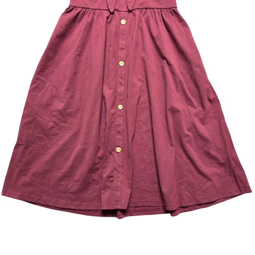 Cottagecore Boho Sundress Tie Front Button Detail Midi Womens Large Burgundy